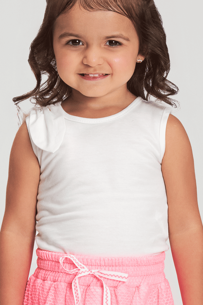 Conjunto blusa de modal suede e saia rosa neon