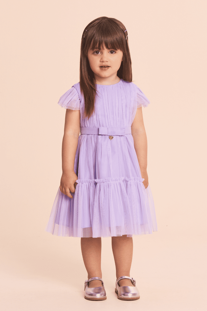 Vestido de tule lilás com laço