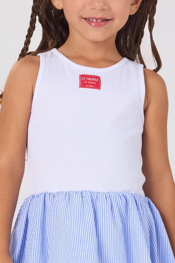 Vestido de ribana e saia balonê listrado