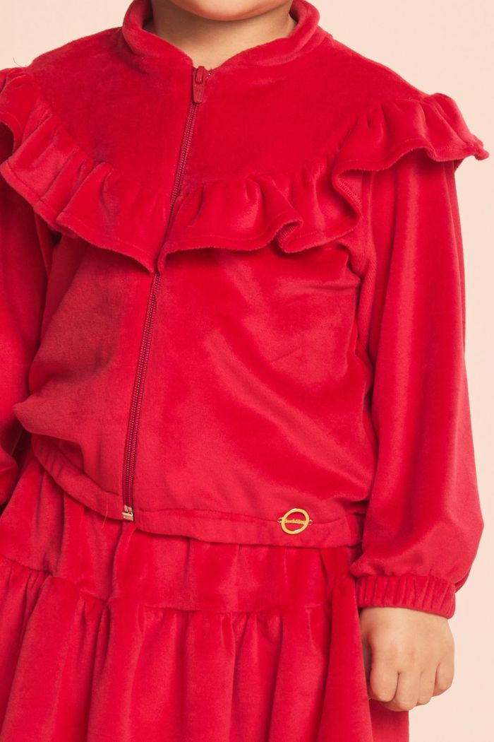 Conjunto jaqueta e saia de plush