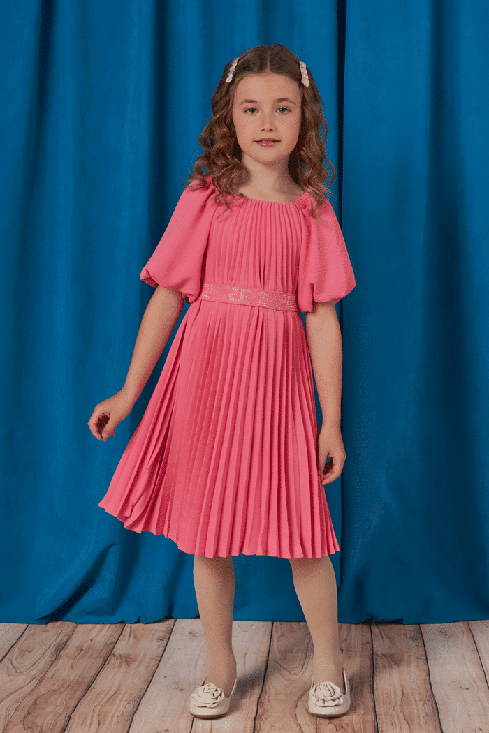 Vestido plissado rosa