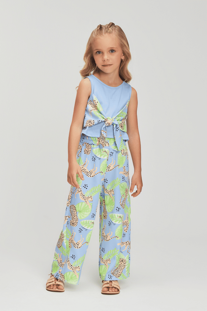 Conjunto regata de malha e pantacourt estampada