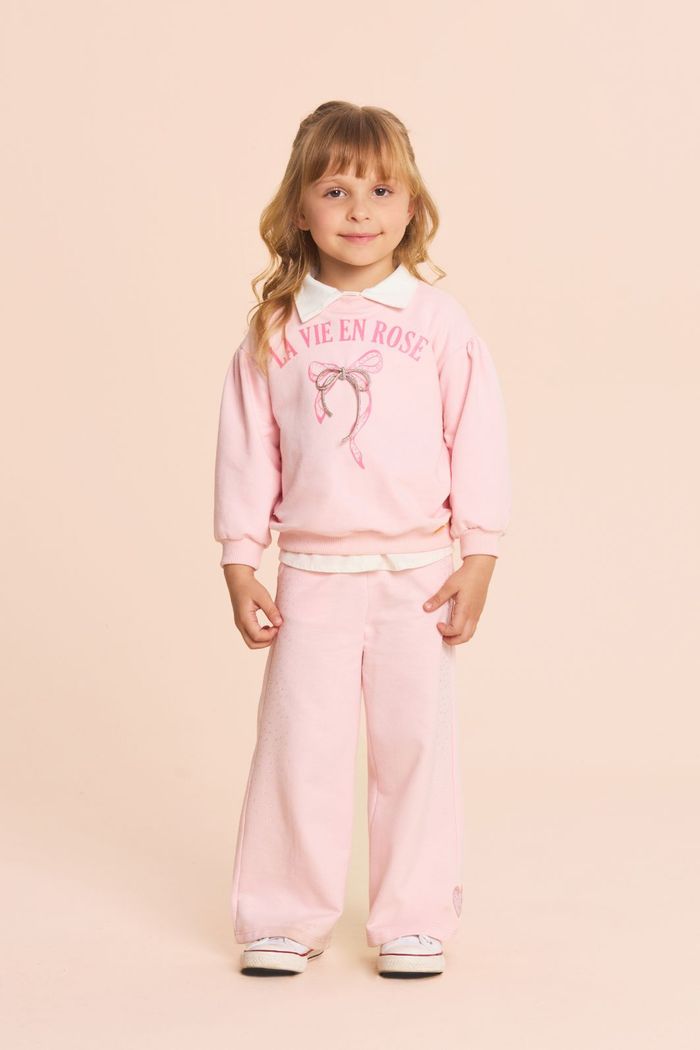 Calça de moletinho com lateral de strass