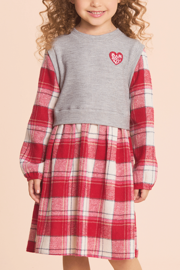 Vestido xadrez com colete de malha cozy