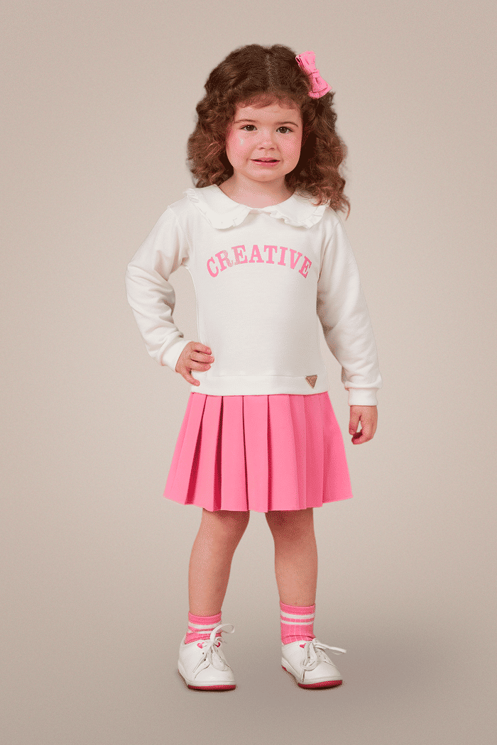 Vestido alfaiataria de moletinho com saia de pregas