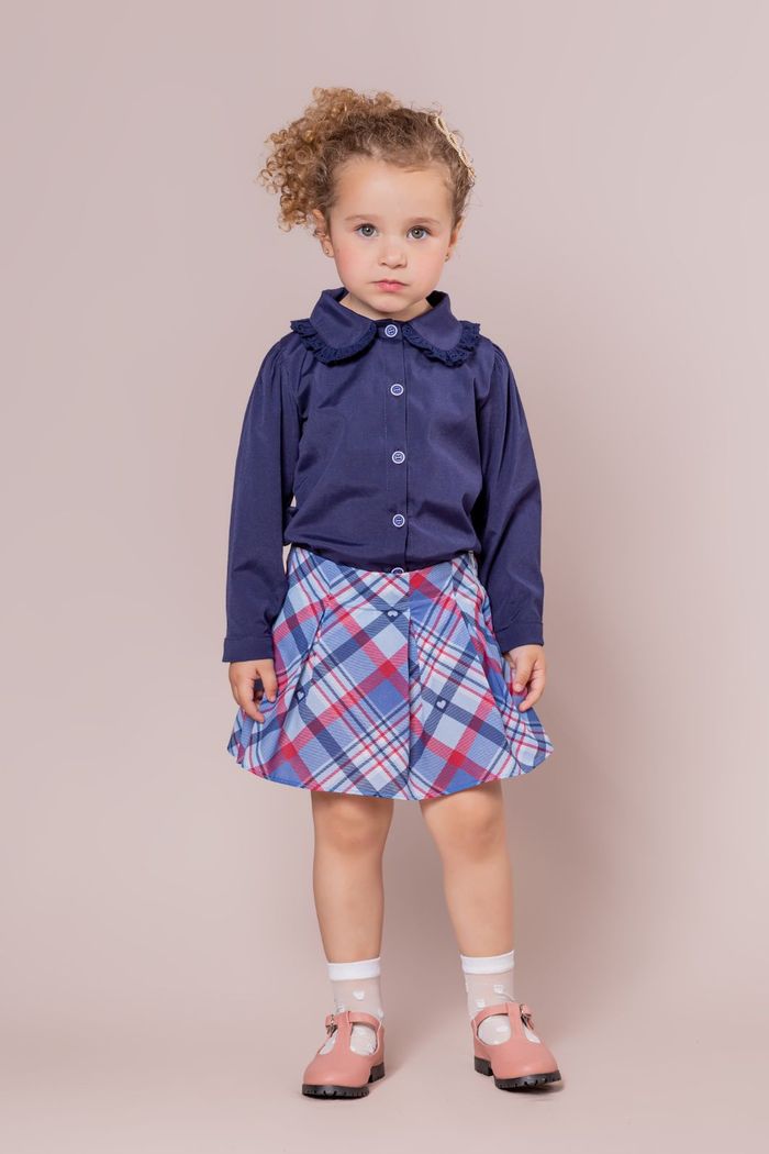 Conjunto camisa de tricoline e saia xadrez