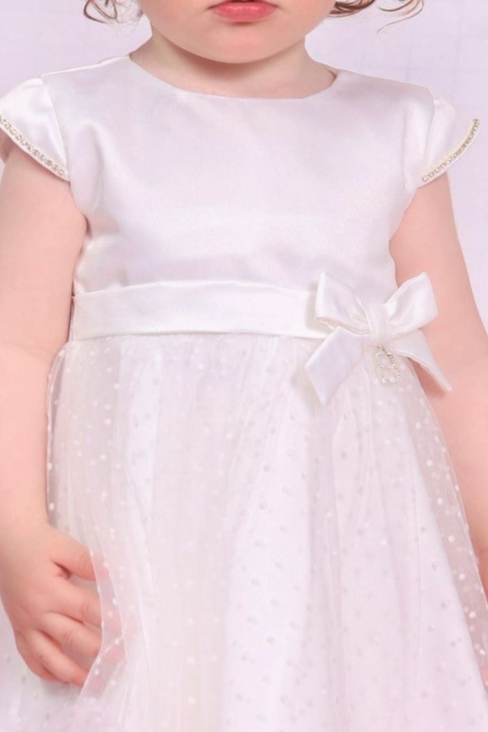 Vestido de cetim bucol com tule poa e laço