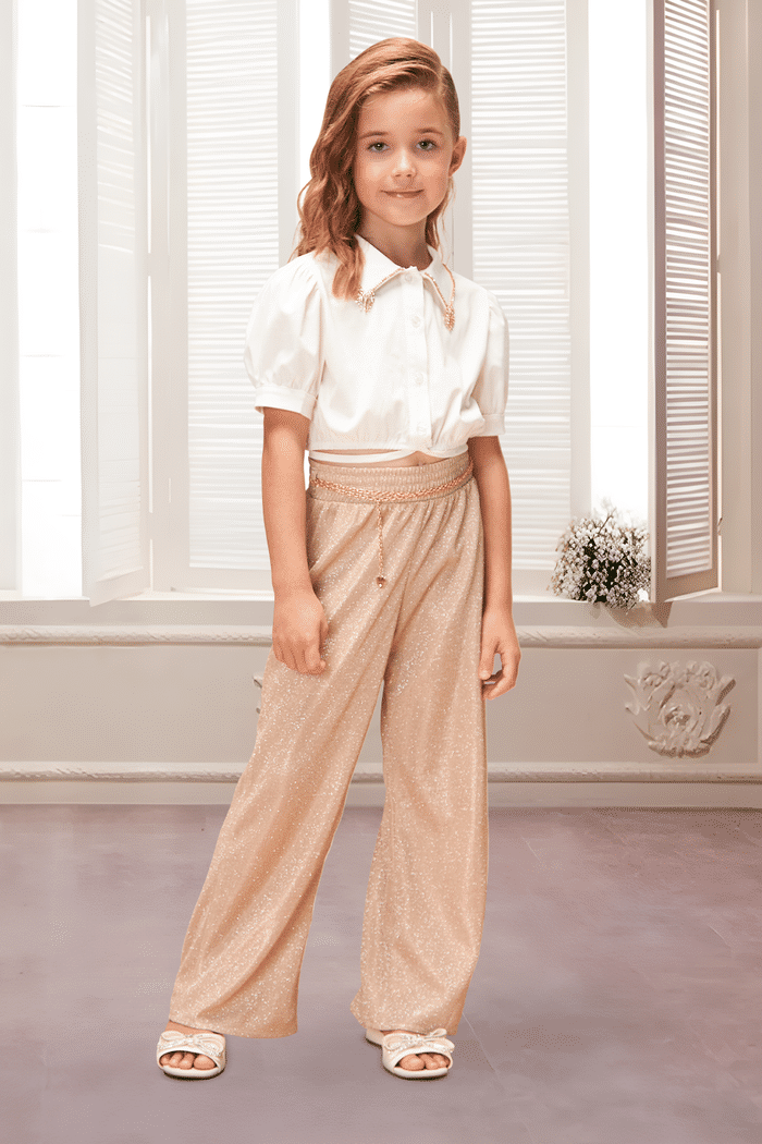 Camisa cropped de tricoline com strass