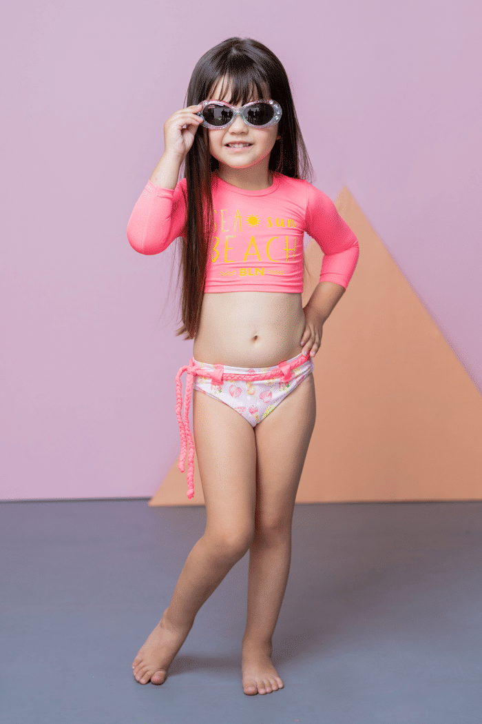 Lycra de banho rosa neon com silk localizado