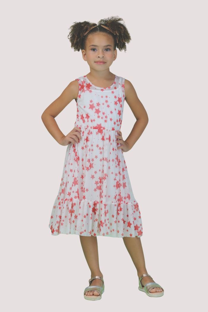 Conjunto vestido de malha com sobreposição de tule estampado