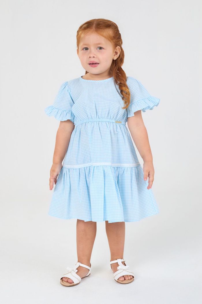 Vestido xadrez com detalhe de fita pespontada