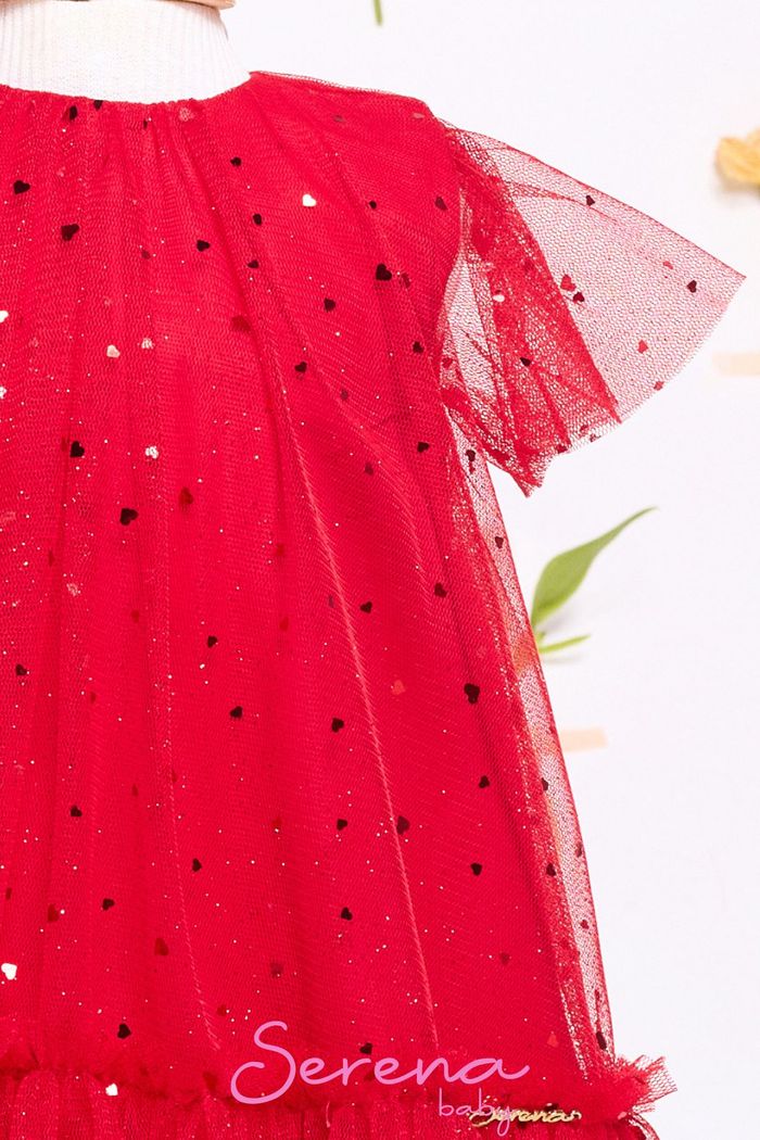 Vestido de tule com glitter foil corações