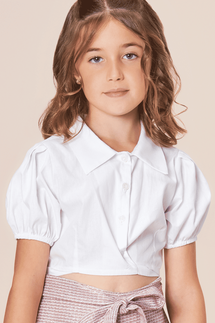 Conjunto camisa de tricoline e short de tecido lurex