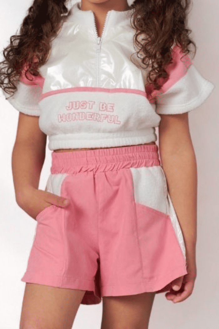 Conjunto cropped e short de plush e spain cupro