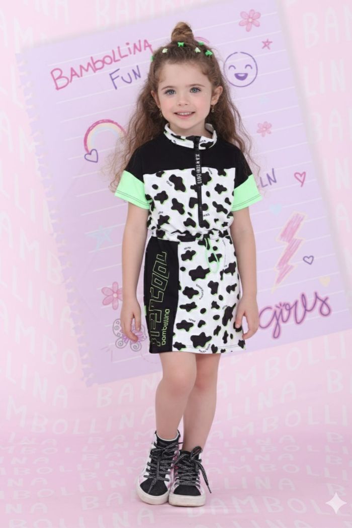 Vestido estampa de vaquinha com manga curta