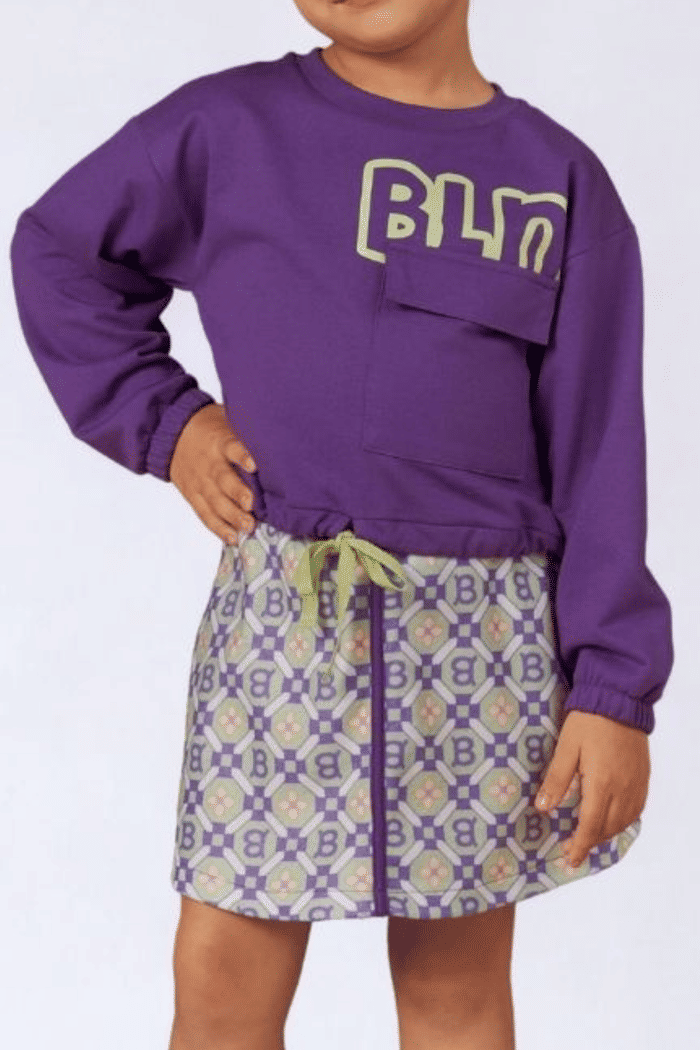 Conjunto de moletom com saia de soft estampada