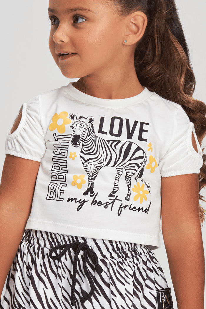 Conjunto blusa silk de zebra e saia estampada