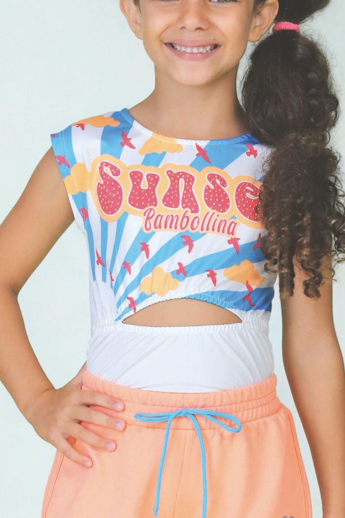 Body sem mangas estampado com strass