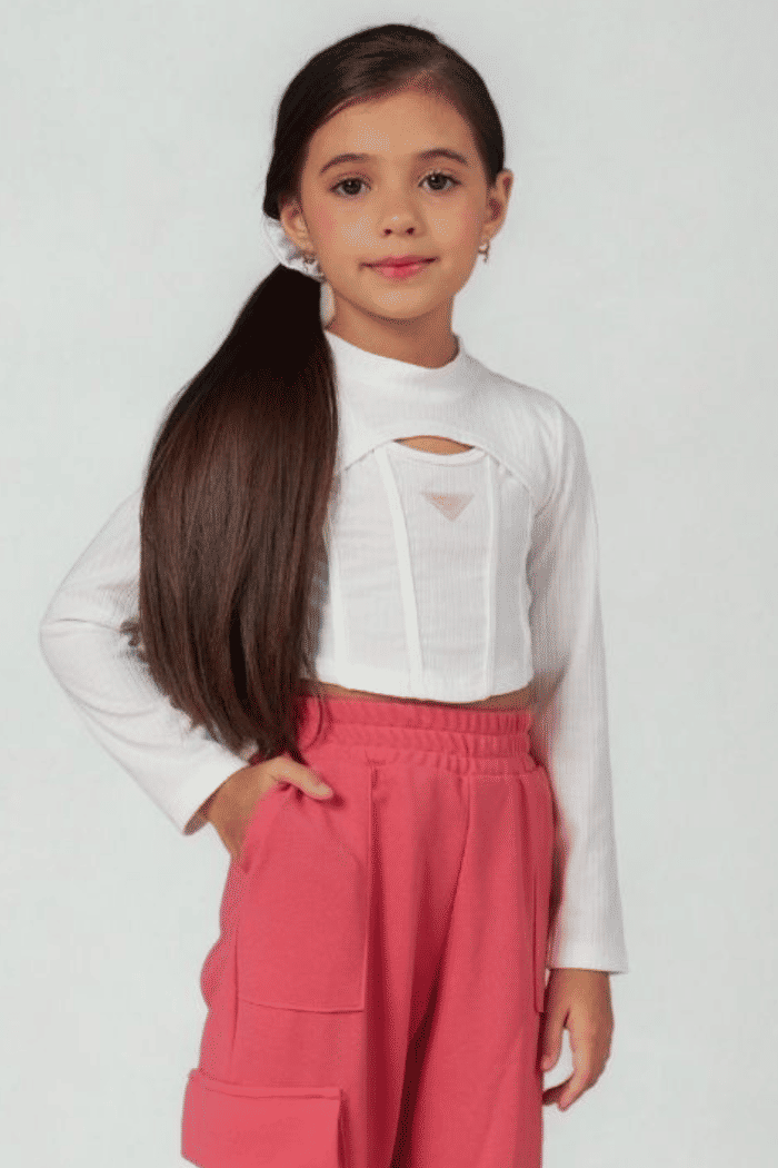 Cropped de malha canelada manga longa