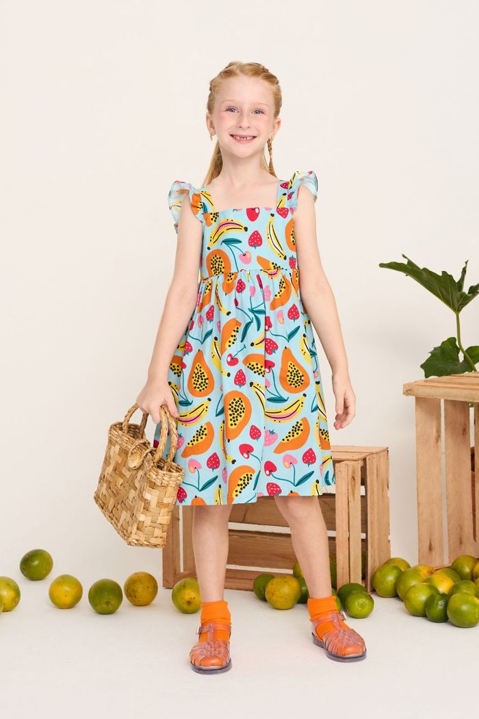 Vestido estampado com detalhe de abertura nas costas