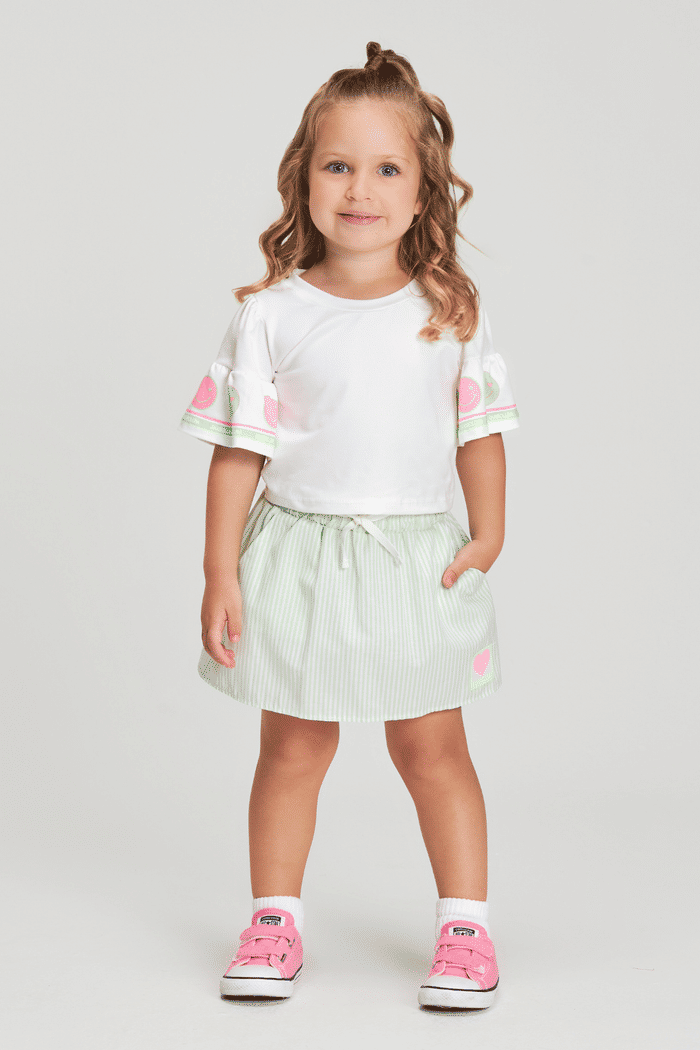 Conjunto blusa de modal suede e saia de tecido canarias