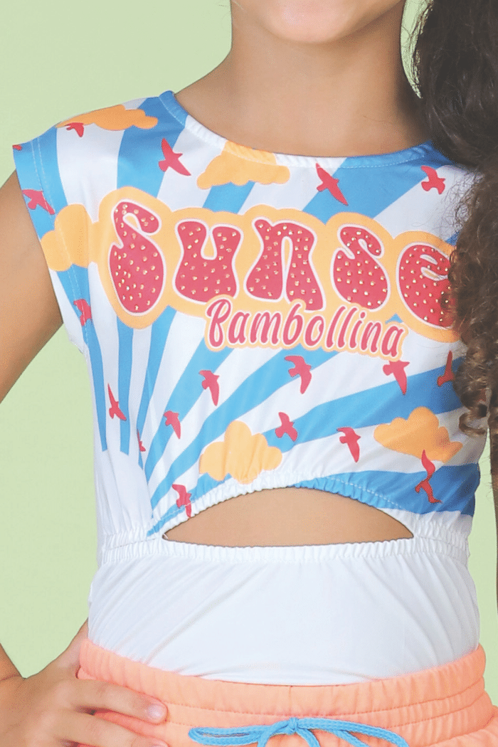 Body sem mangas estampado com strass