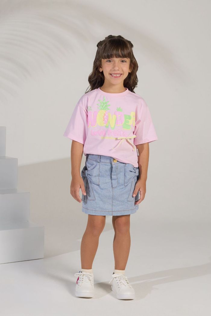 Saia jeans com detalhe de laços