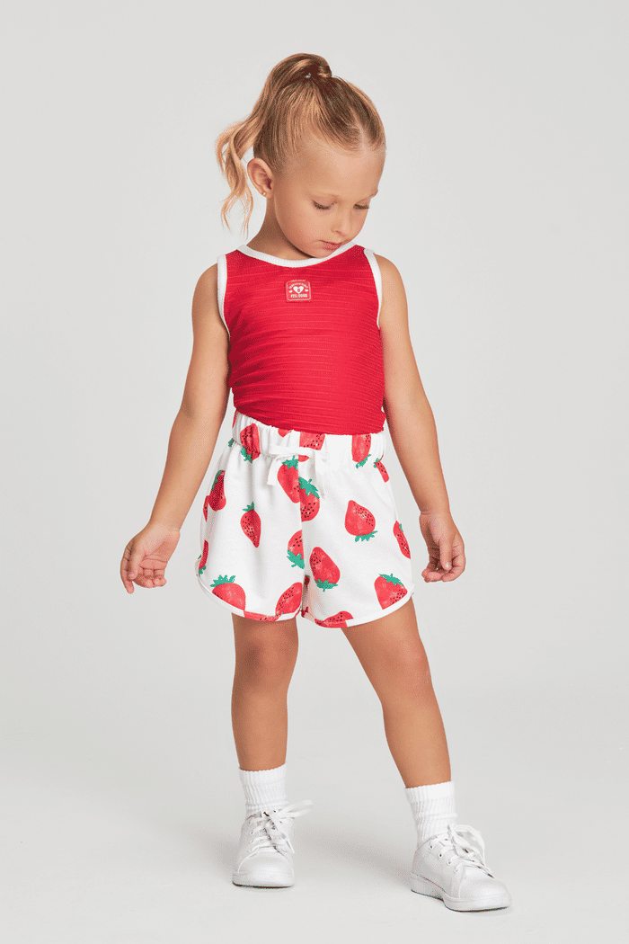 Conjunto regata de ribana e short com estampa de morangos