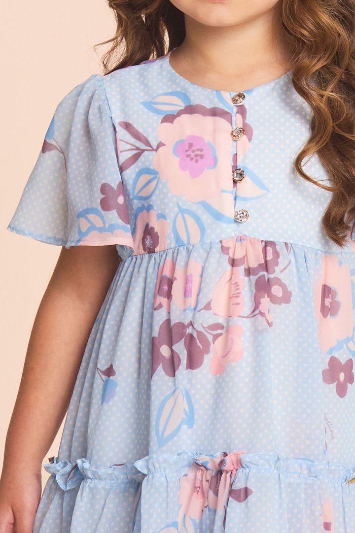 Vestido estampa mini poa e flores