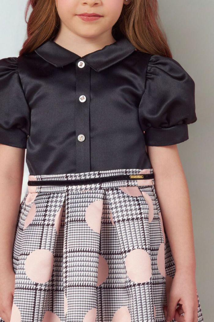 Vestido com estampa de poa e pied poule