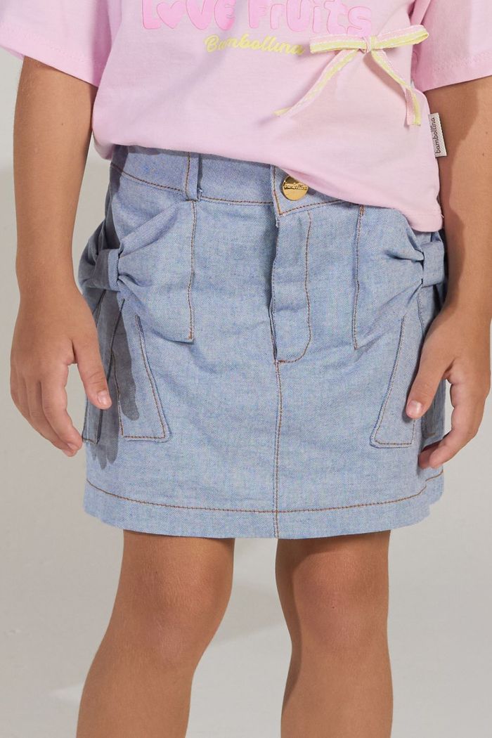 Saia jeans com detalhe de laços