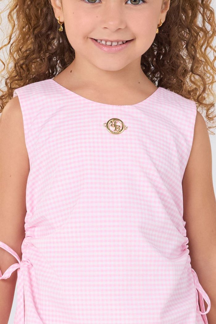 Vestido xadrez com abertura lateral