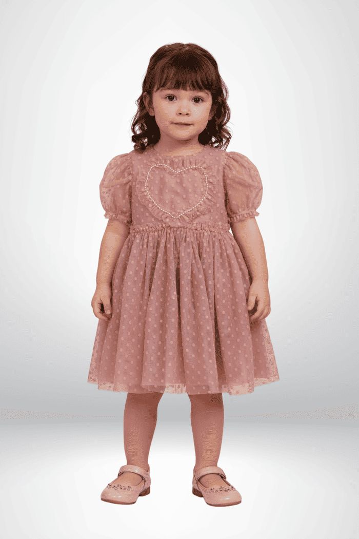 Vestido de tule com coração bordado