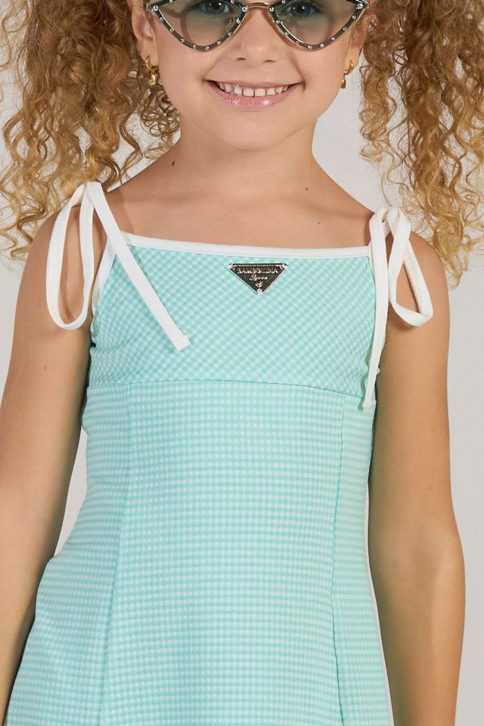 Vestido xadrez com alças de amarração