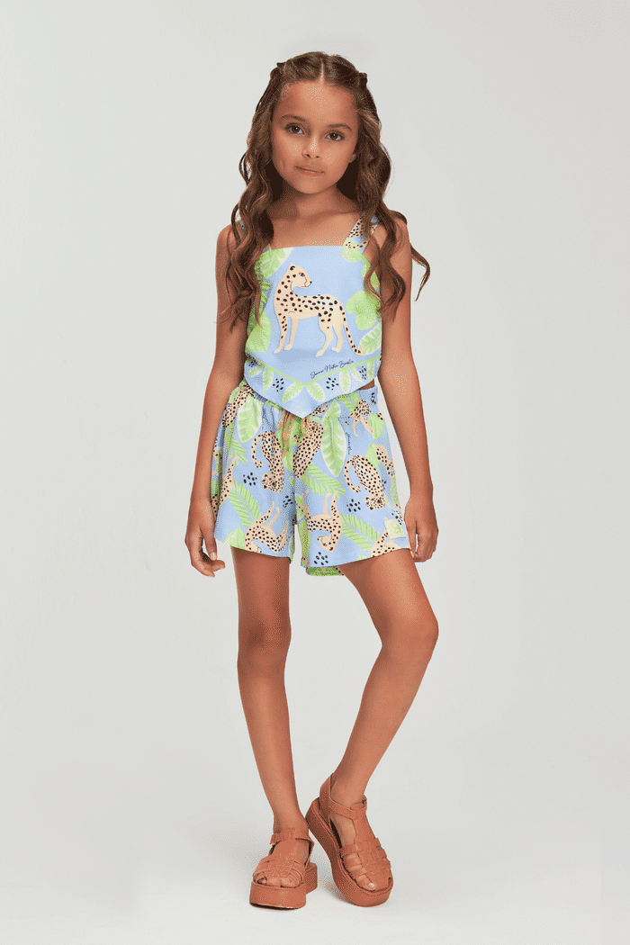 Conjunto top frente imitação de lenço e short estampado