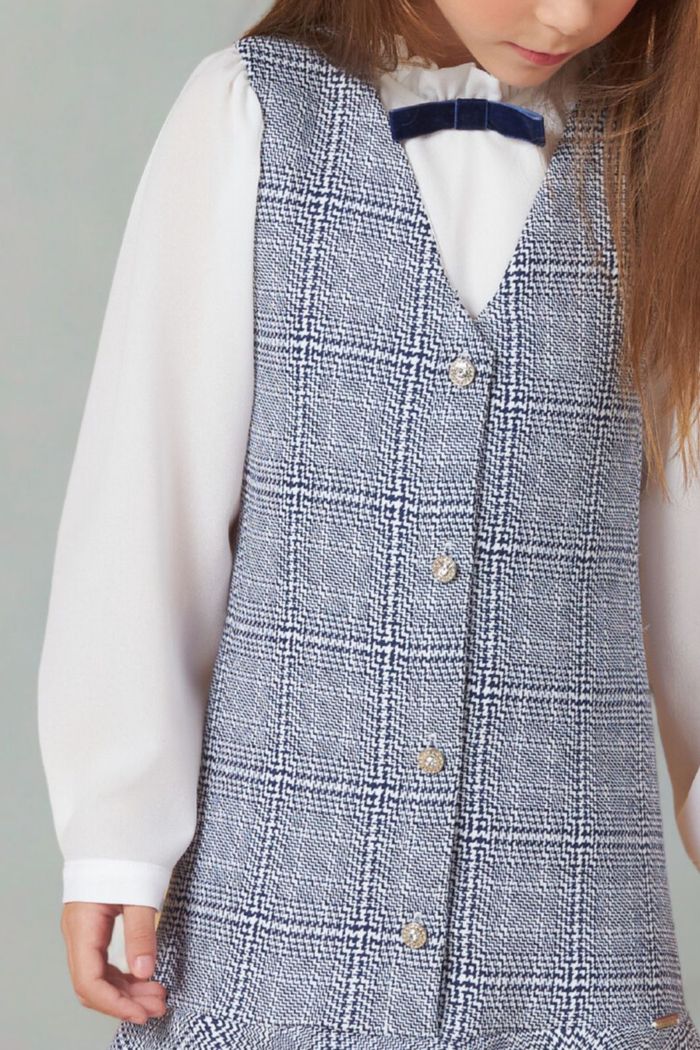 Conjunto blusa de malha crepe com vestido de sobreposição