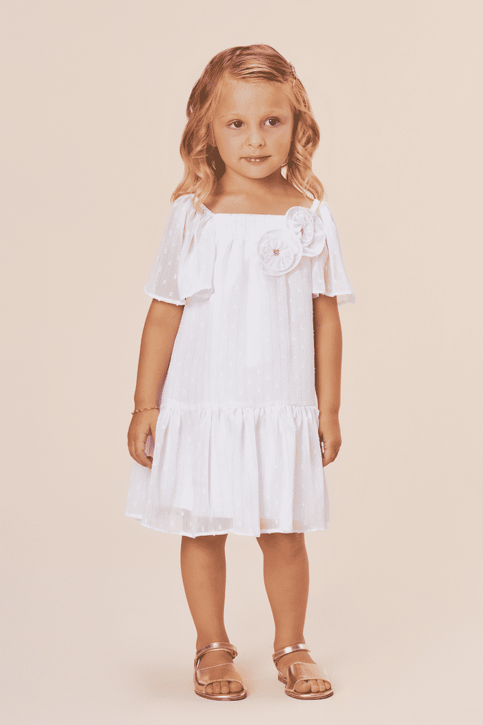 Vestido de chiffon com aplicação de flores