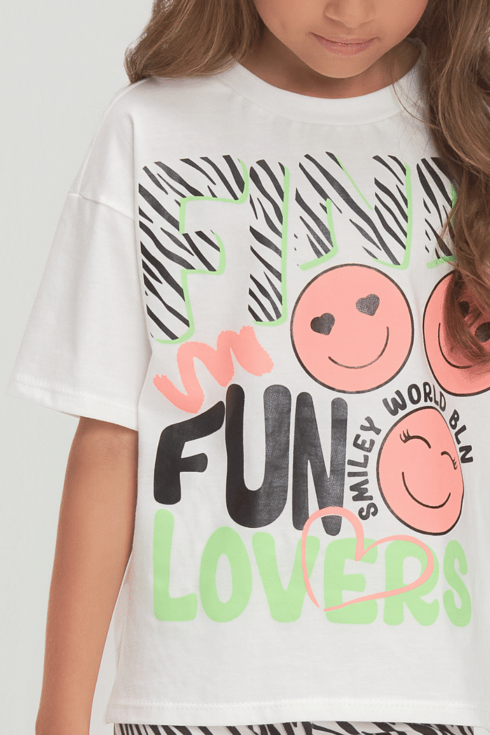 Conjunto t-shirt e bermuda com estampa de zebra