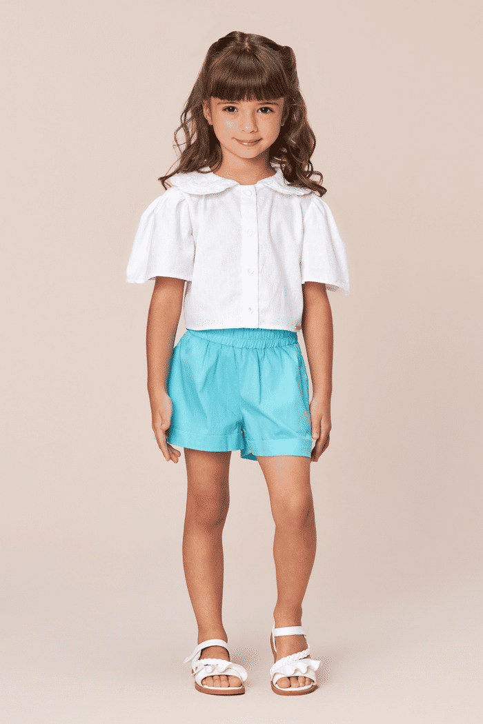 Conjunto blusa de tricoline e short com bainha italiana