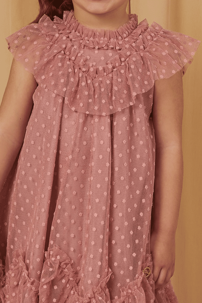 Vestido nude de tule poá