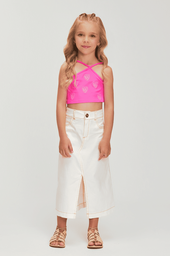 Cropped rosa neon bordado