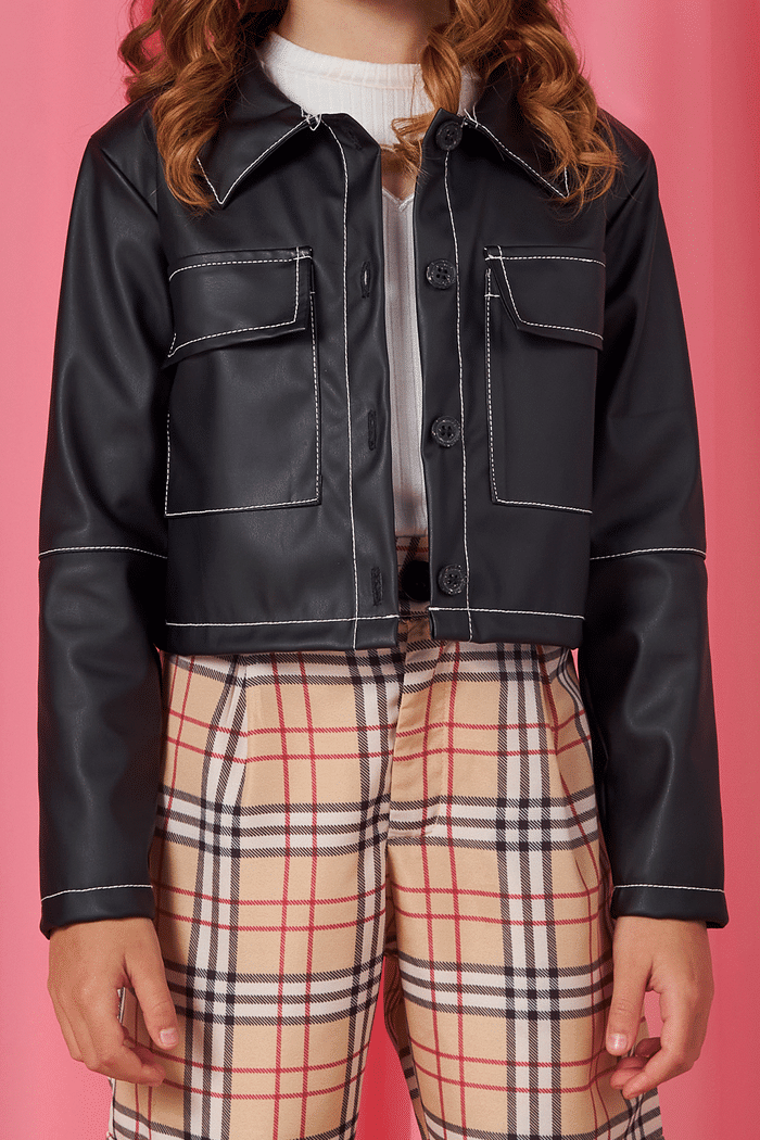 Jaqueta de couro sintético preto