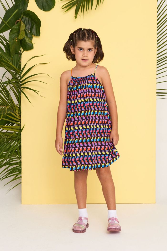 Vestido estampado com detalhe de cordão multicolorido