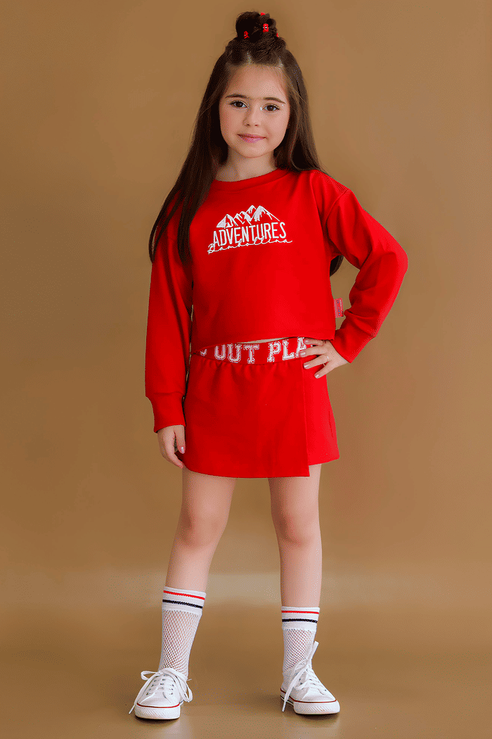 Short-saia de moletinho com silk