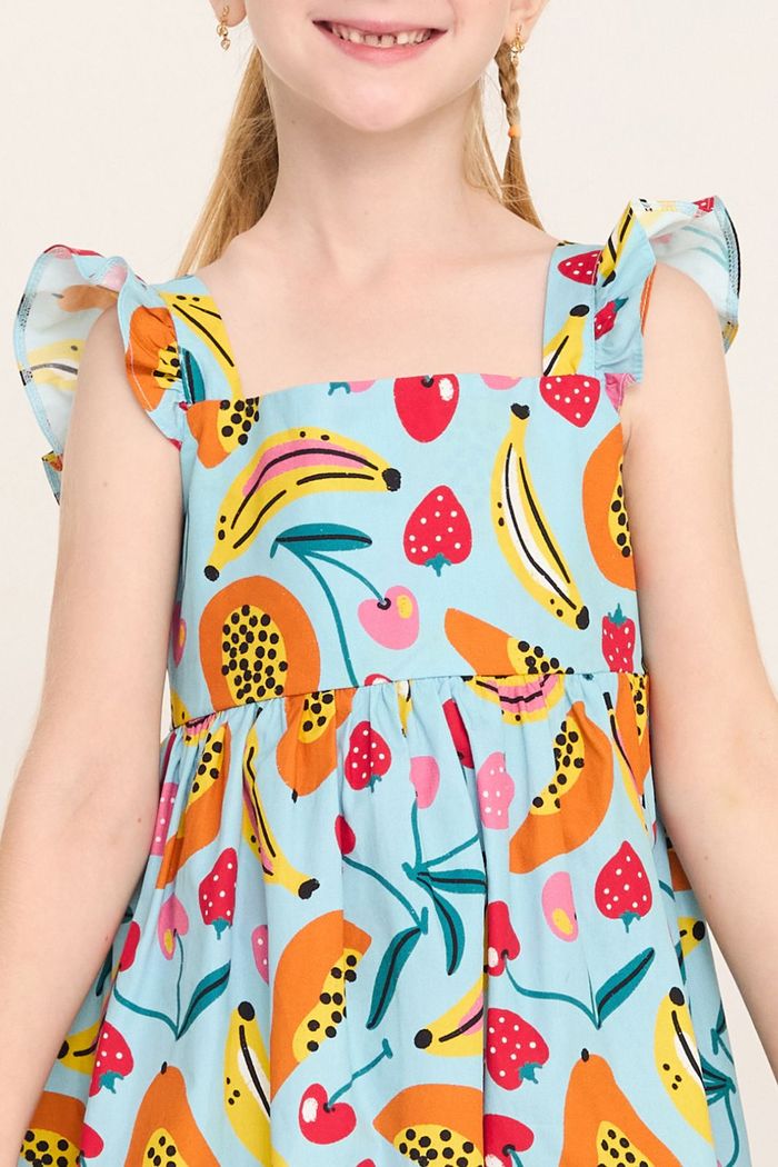 Vestido estampado com detalhe de abertura nas costas