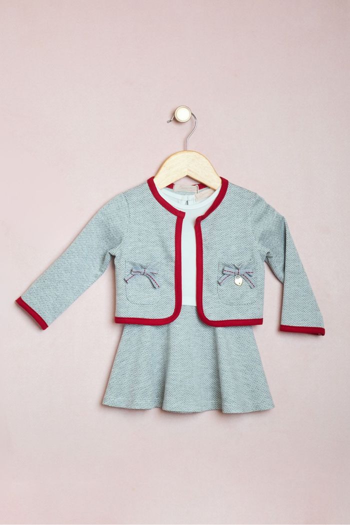 Conjunto vestido e cardigan com laços