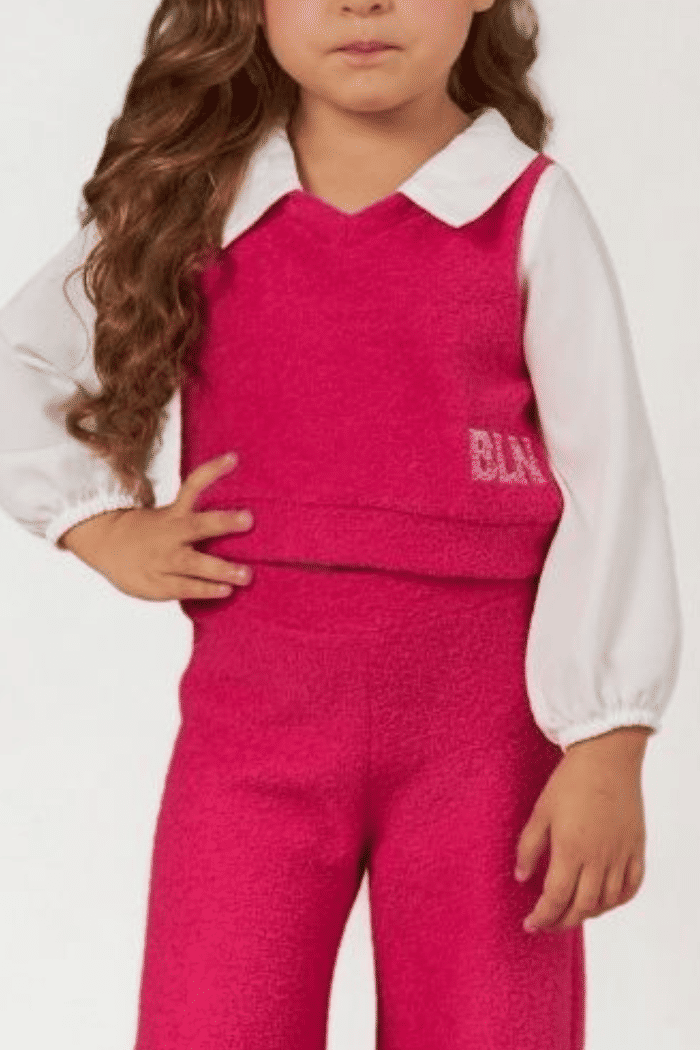 Conjunto blusa e calça wide leg rosa pink