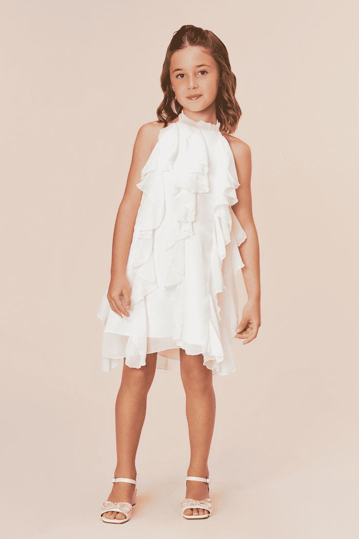 Vestido frente única de babados