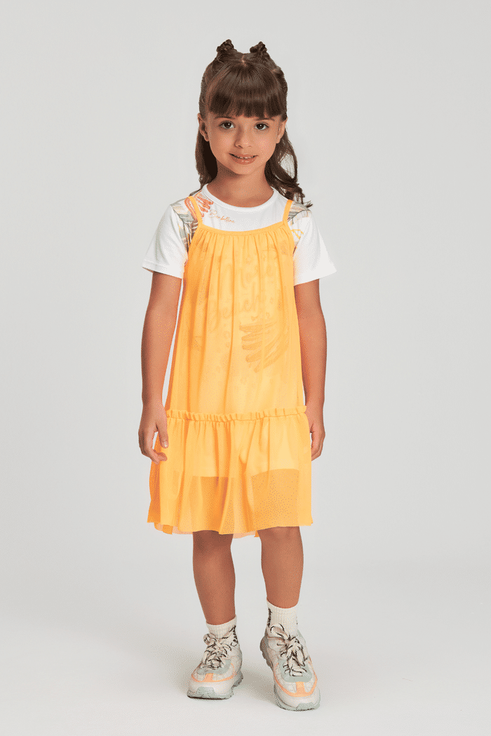 Conjunto vestido de modal suede com sobreposição