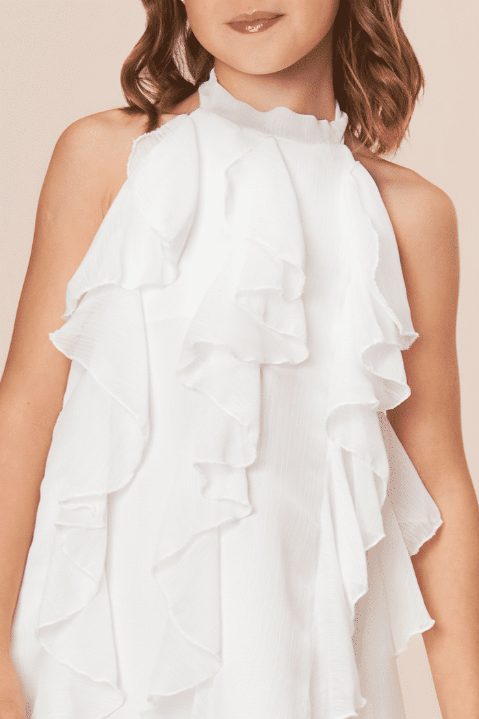 Vestido frente única de babados